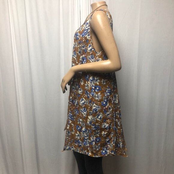 Mittoshop Short Dress Womens Size Large Sleeveless Brown Blue Floral Layered - Picture 4 of 8